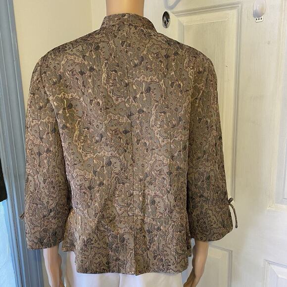 Vintage Perceptions Women 14 Formal Jack Beige Gold Floral Textured Rockabilly - Picture 7 of 8